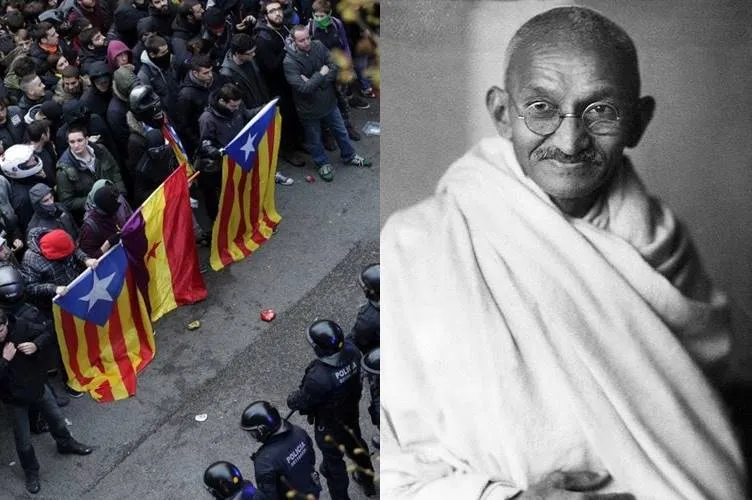 Gandhian idea of non-violence, Catalonia Referendum