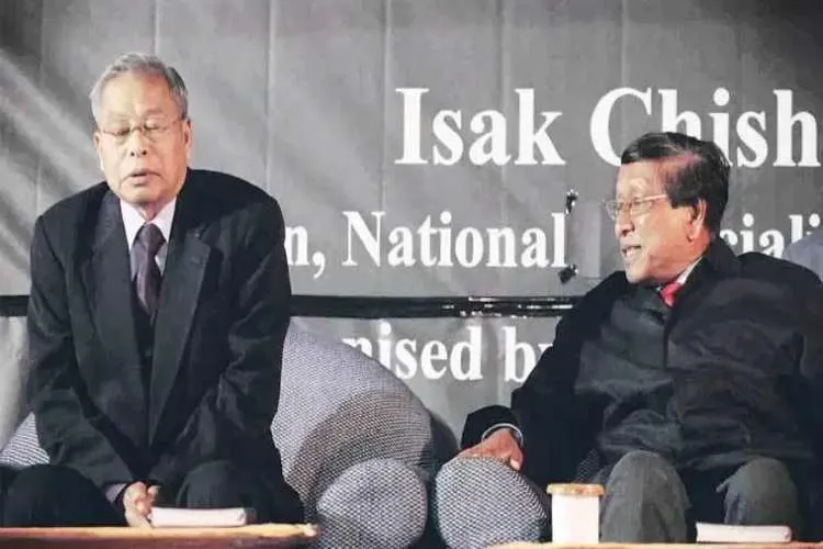 NSCN (I-M) leaders Isak Chishi Swu (now deceased) and Thuingaleng Muivah at a reception in Delhi in January 2011