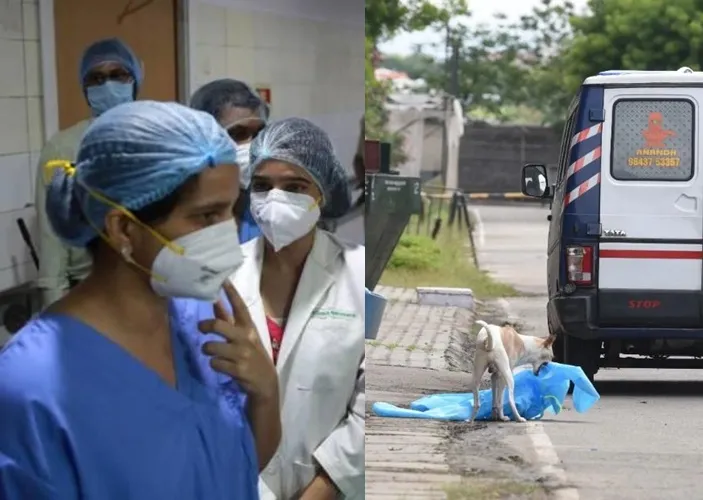 Coimbatore Codissia Corona center dog drags used ppe kit from the center