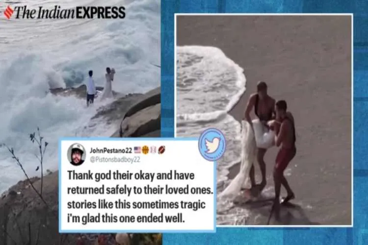 USA, California, trending, wedding photoshoot gone wrong, couple swept off sea wedding shoot, California beach couple swept off sea, viral news, indian express