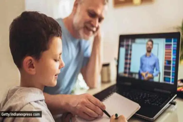 online learning, fathers role in child academics, father helps kids with studies, remote learning, coronavirus covid 19 online education