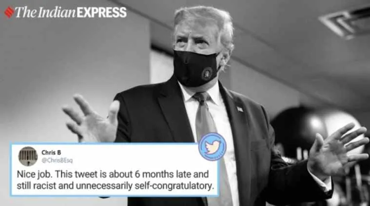 US President Donald Trump, Twitter, facemask, Donald Trump with facemask, Donald trump patriotic, US COVID-19 updates, Coronavirus, Trending news, Indian Express news