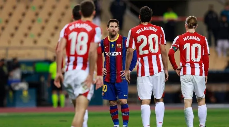 Messi suspended for hitting Asier Villalibre in  the Spanish Super Cup final - மெஸ்சிக்கு தடை? பந்தே இல்லாத இடத்தில் சக வீரர் மீது தாக்குதல்