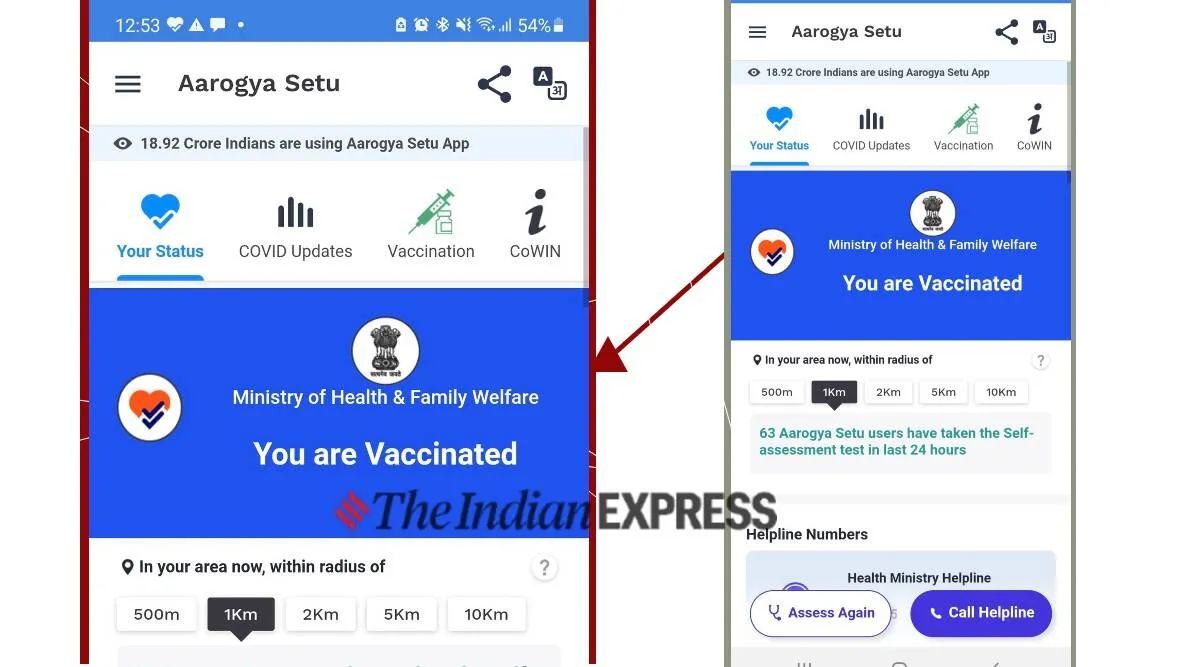 Aarogya Setu app now shows blue ticks shield vaccination status covid 19 Tamil News