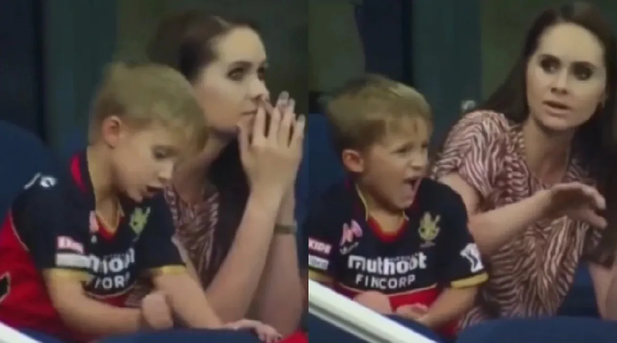 RCB VS MI match highlights in tamil: AB de Villiers' son express his angry