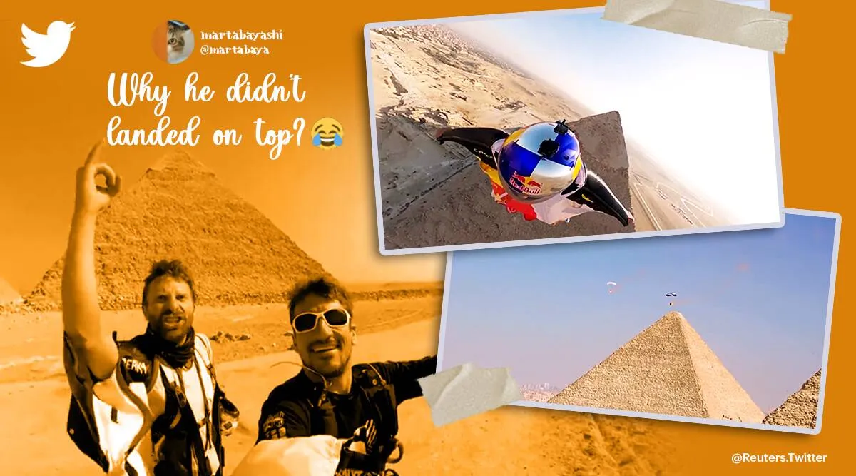 French base jumpers graze pyramids of Giza