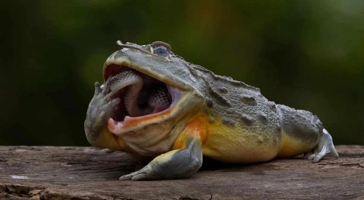 Viral photo of African bullfrog eats snake