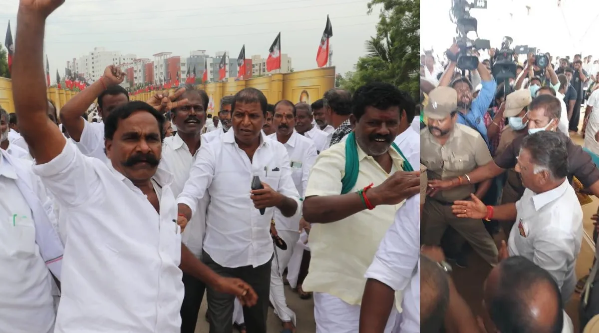 OPS car Punctured, Water bottle thrown out, AIADMK GC meeting Tamil News
