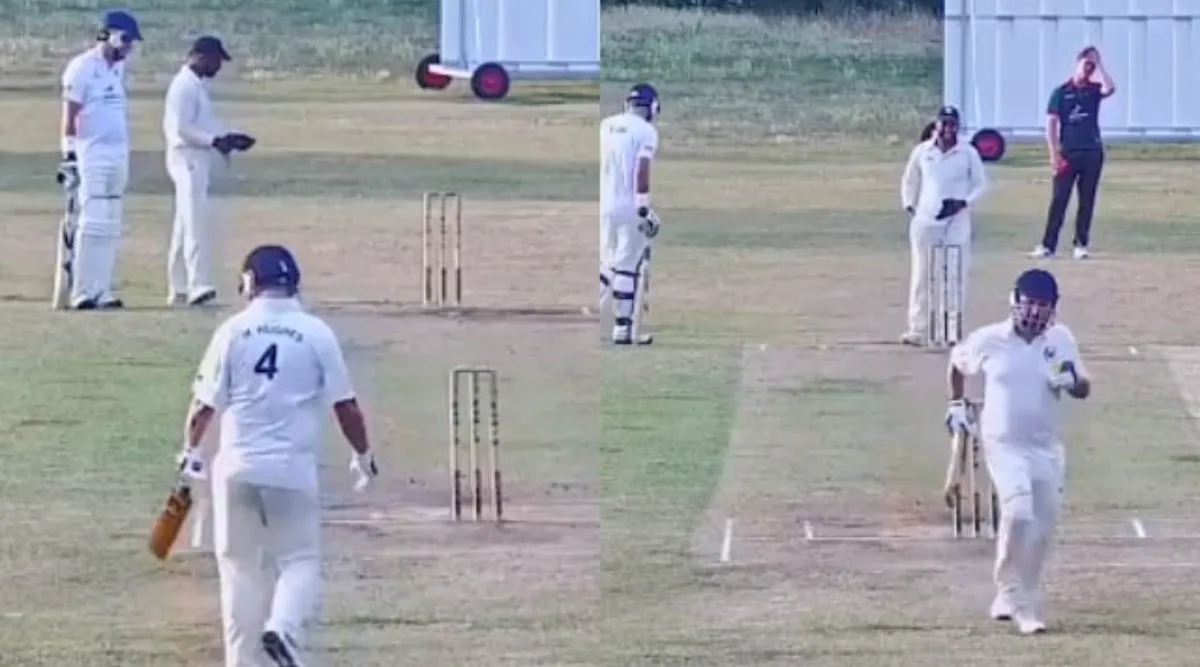 cricket video news; Batter forgets to wear pads in village cricket match