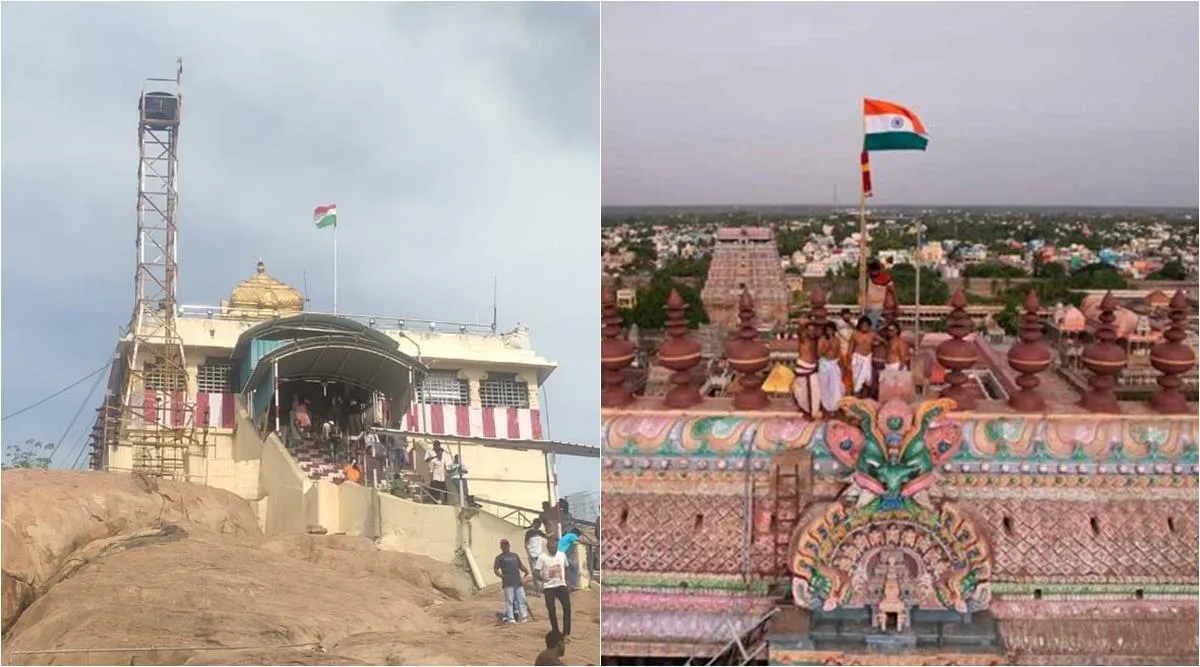 National flag hoist at Uchi Pillaiyar temple, National flag at Srirangam Temple, National flag at Chidambaram Natraj temple,