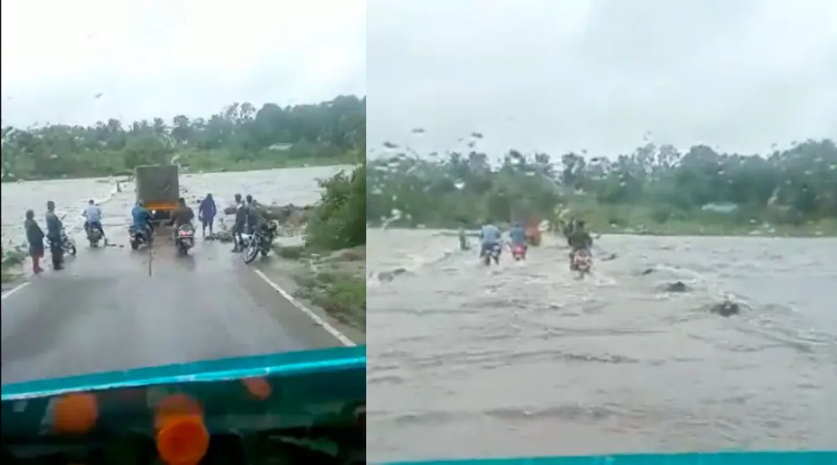 Pollachi: two-wheeler swept away in flood; Shocking video
