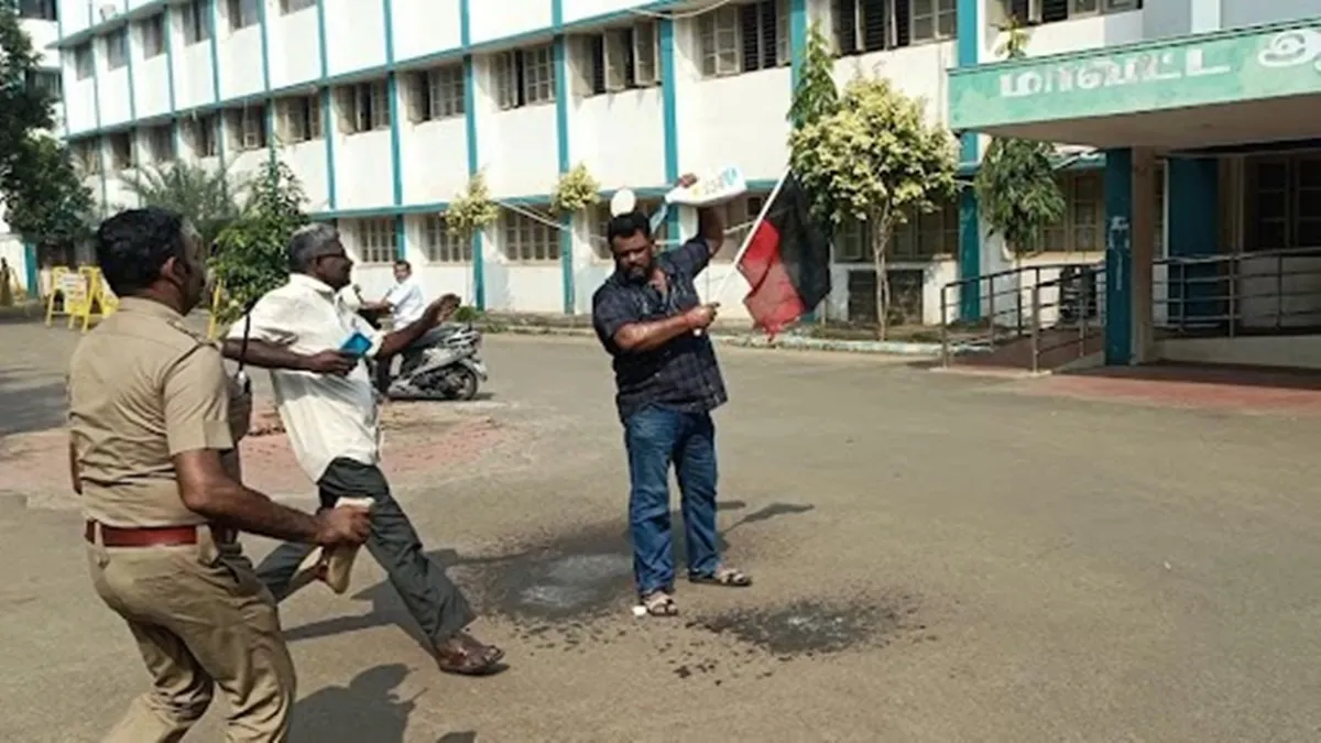 DMK union worker attempt to set fire to District Collectors office in Nagercoil