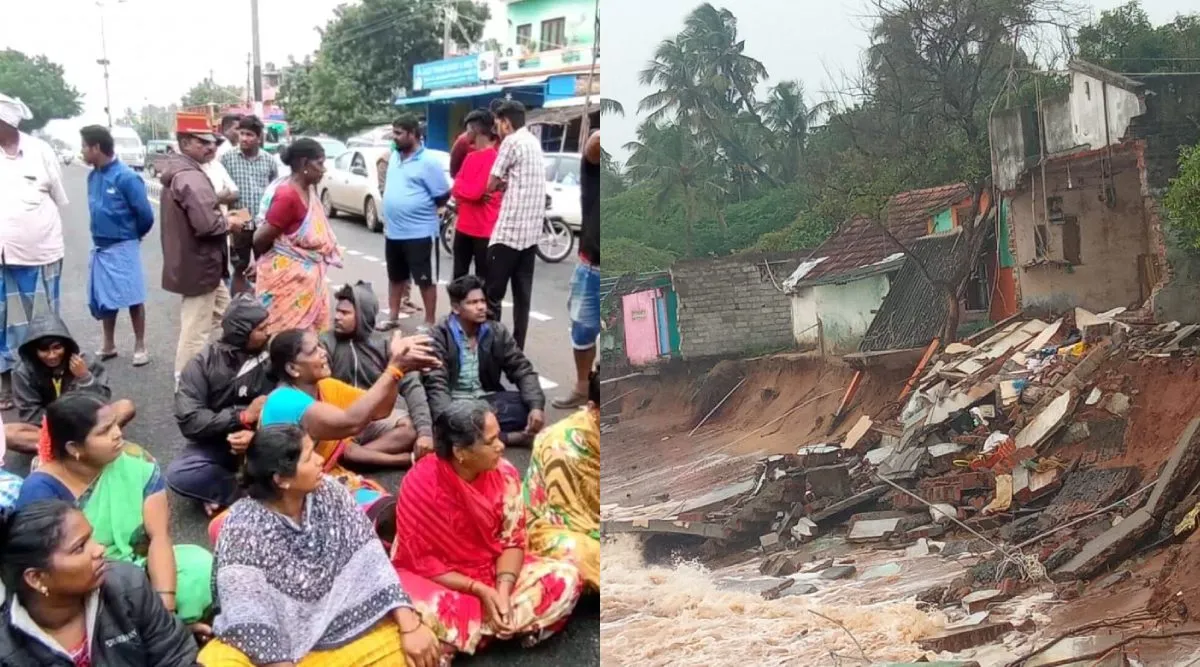 mandus cyclone; puducherry Pillaichavady village fishermen houeses damaged Tamil News
