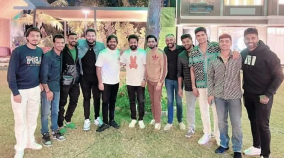Indian cricketers with Junior NTR in Hyderabad tamil news