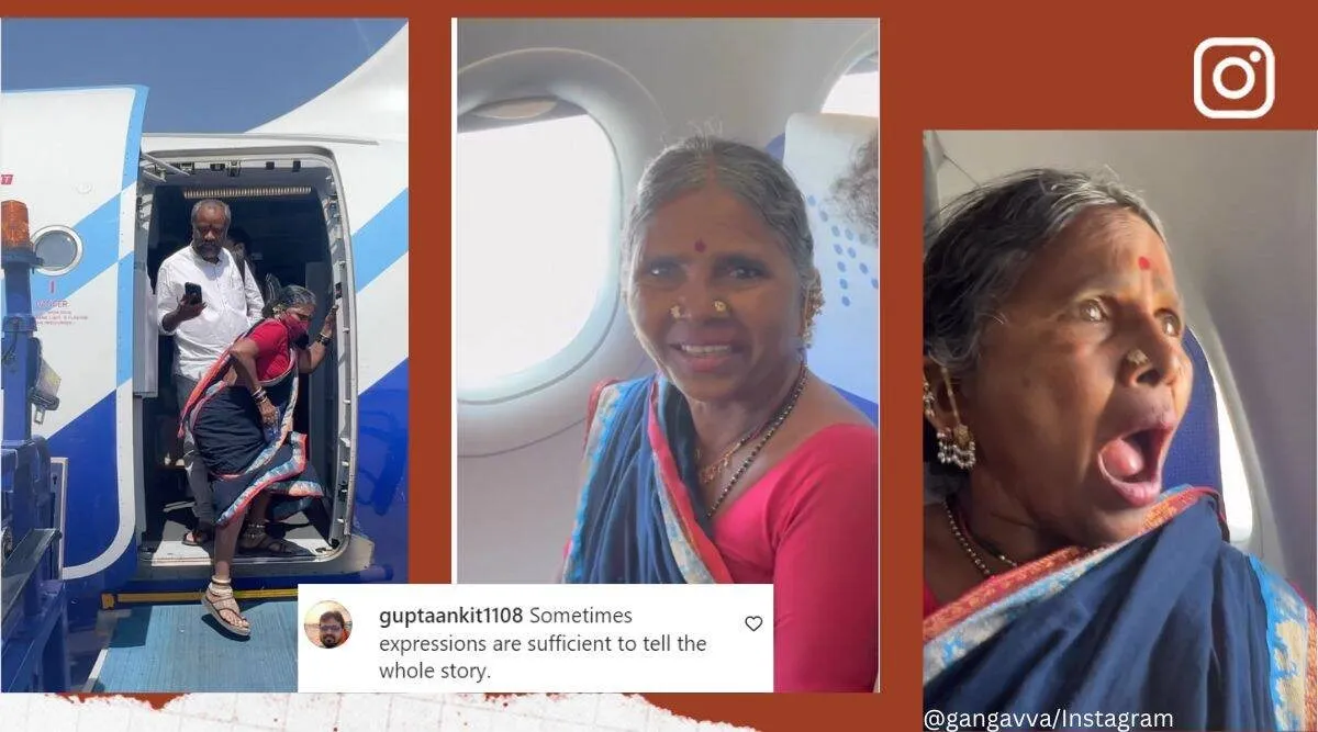 62-year-old YouTuber from Telangana boards her first flight, Milkuri Gangavva, கங்கவ்வா பாட்டி, கங்கவ்வா, தெலுங்கு, யூடியூபர் கங்கவ்வா, தெலுங்கு பிக் பாஸ், Telugu YouTuber, YouTube, Bigg Boss Telugu, first flight, viral, trending, Tamil indian express