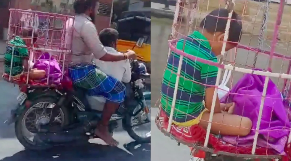 Coimbatore: kid in cage TVS XL Bike - video Tamil News