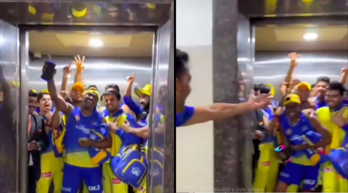 CSK players dancing in the lift after reaching the final ipl 2023 Tamil News